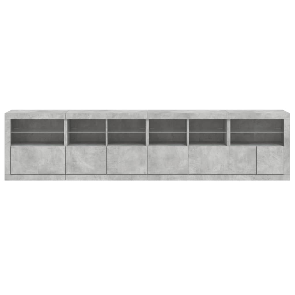 Credenza con Luci LED Grigio Cemento 283x37x67 cm