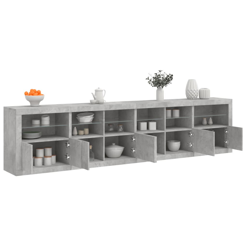 Credenza con Luci LED Grigio Cemento 283x37x67 cm