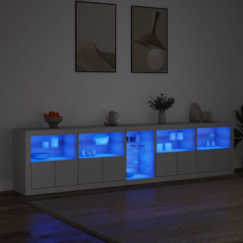 Credenza con Luci LED Bianca 283x37x67 cm