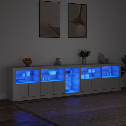 Credenza con Luci LED Bianca 283x37x67 cm