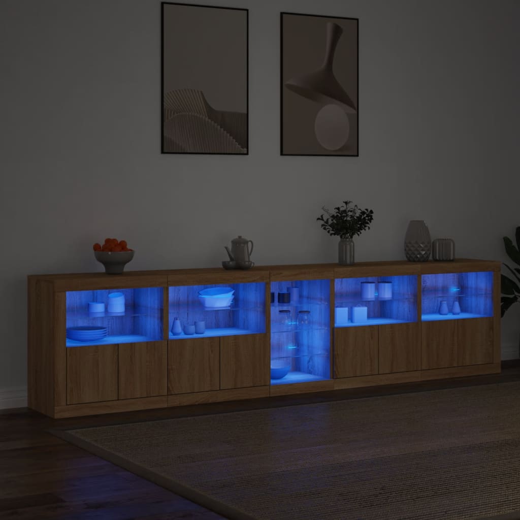 Credenza con Luci LED Rovere Sonoma 283x37x67 cm - homemem39