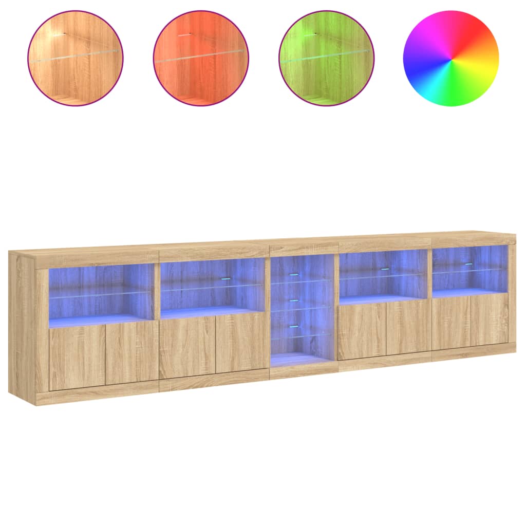 Credenza con Luci LED Rovere Sonoma 283x37x67 cm - homemem39