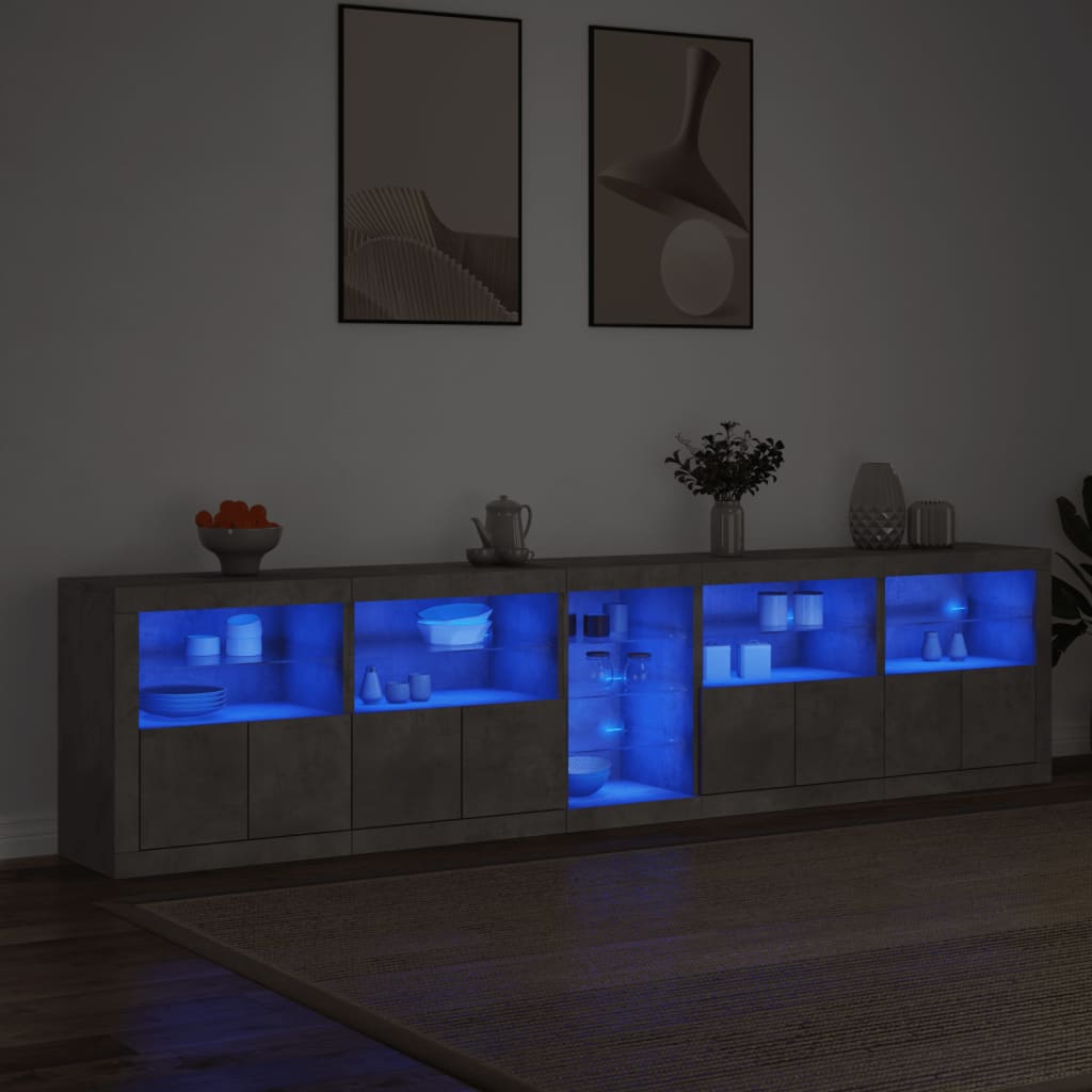 Credenza con Luci LED Grigio Cemento 283x37x67 cm - homemem39