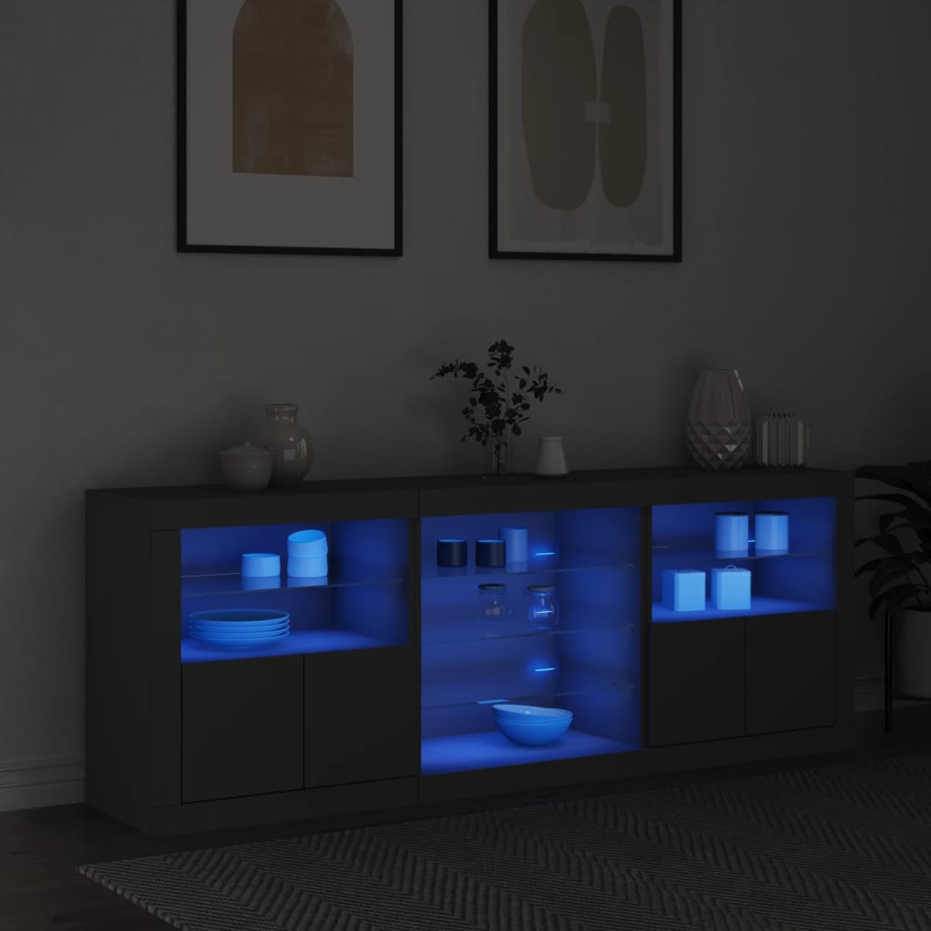 Credenza con Luci LED Nera 181,5x37x67 cm