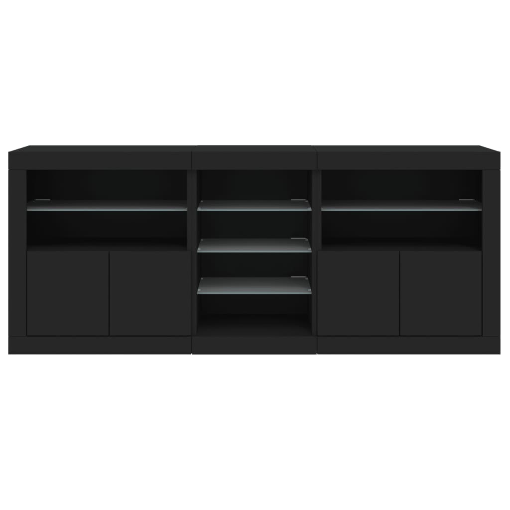 Credenza con Luci LED Nera 181,5x37x67 cm