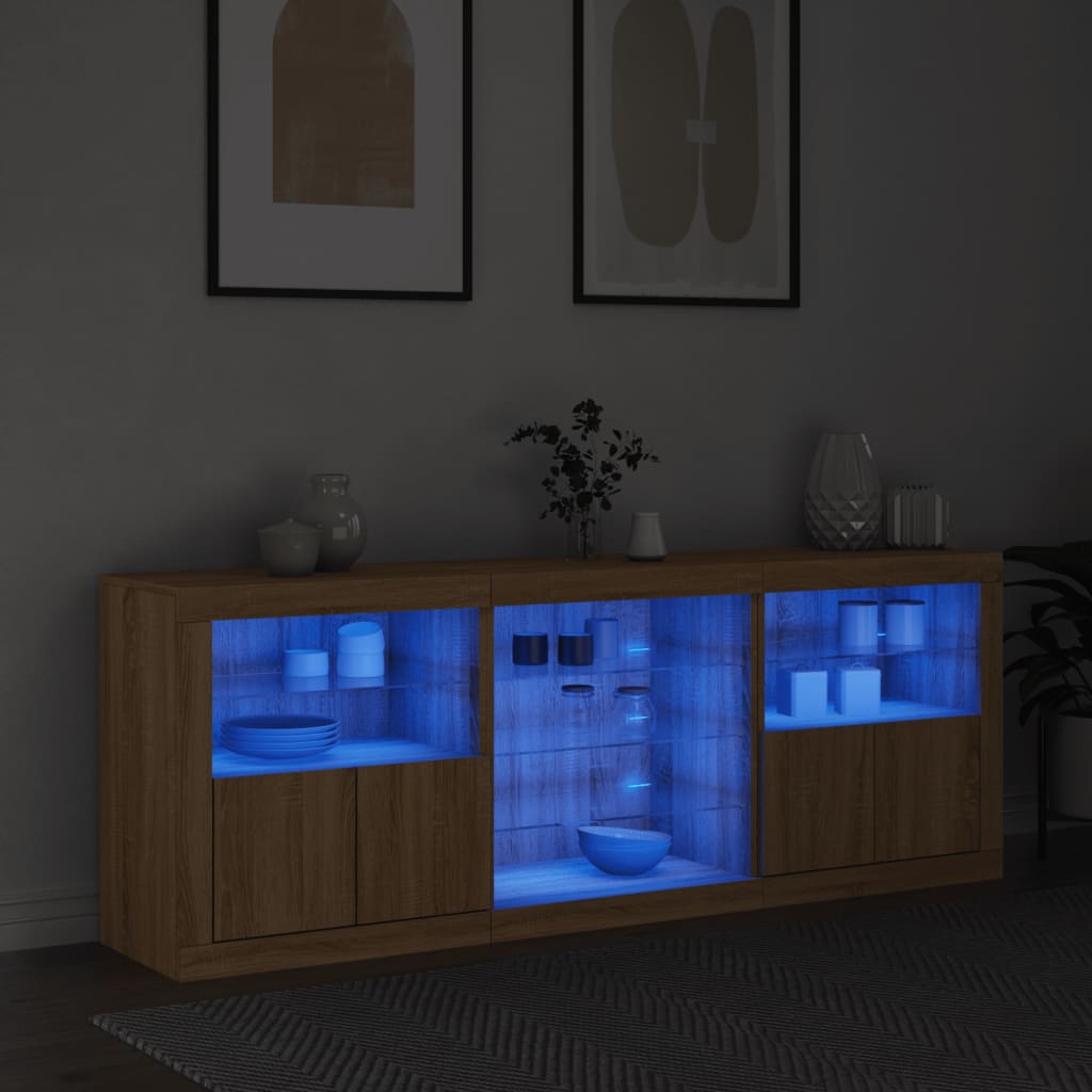 Credenza con Luci LED Rovere Sonoma 181,5x37x67 cm - homemem39