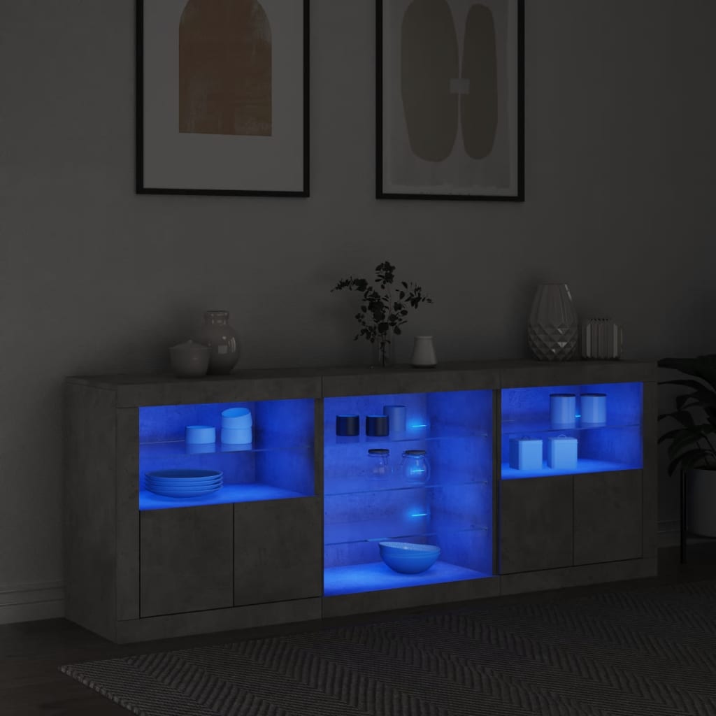 Credenza con Luci LED Grigio Cemento 181,5x37x67 cm