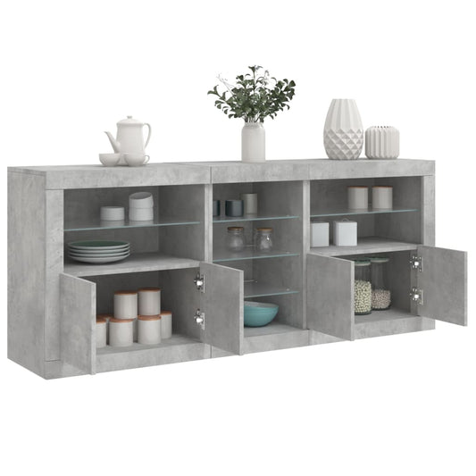 Credenza con Luci LED Grigio Cemento 181,5x37x67 cm