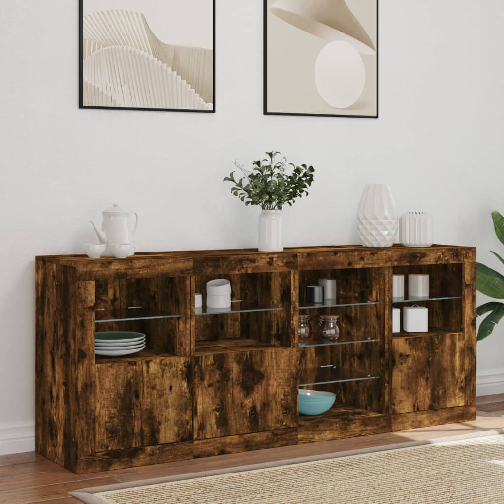 Credenza con Luci LED Rovere Fumo 164x37x67 cm | homemem39