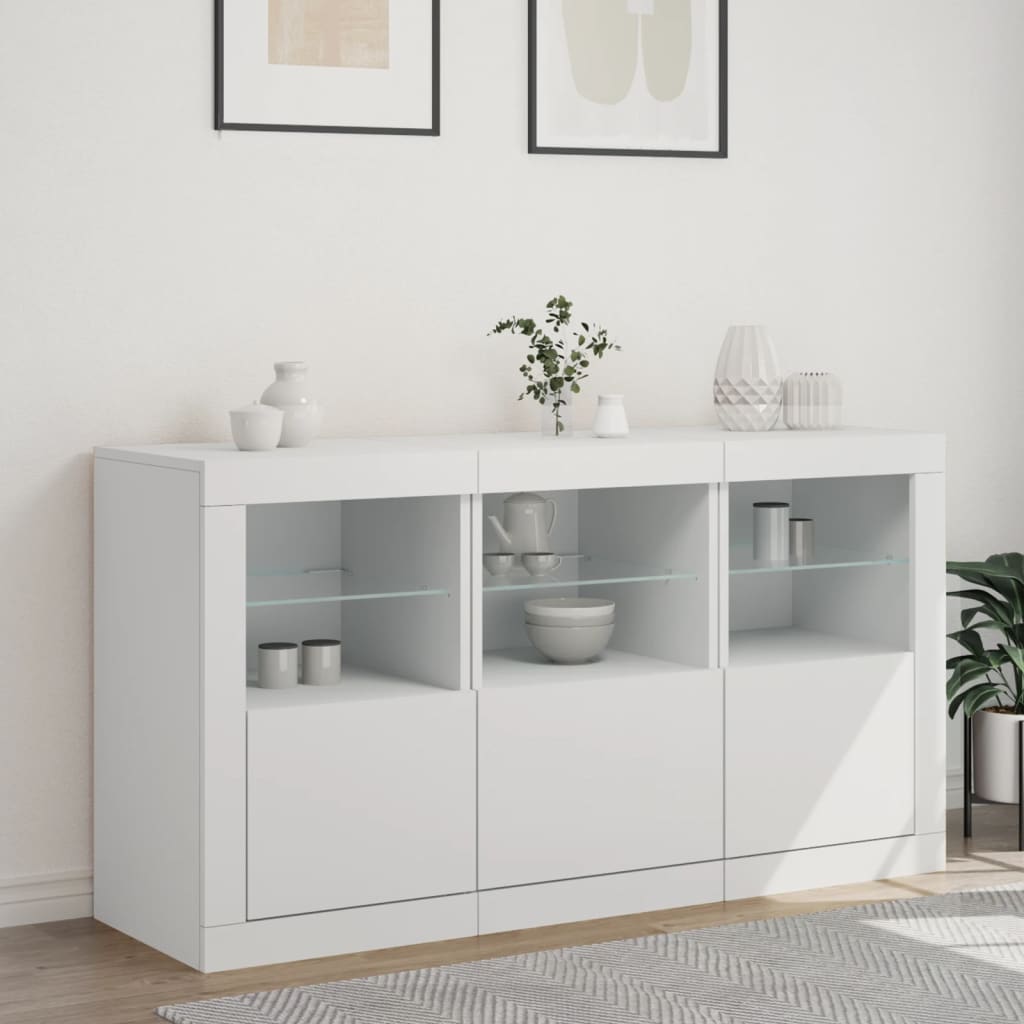 Credenza con Luci LED Bianca 123x37x67 cm - homemem39