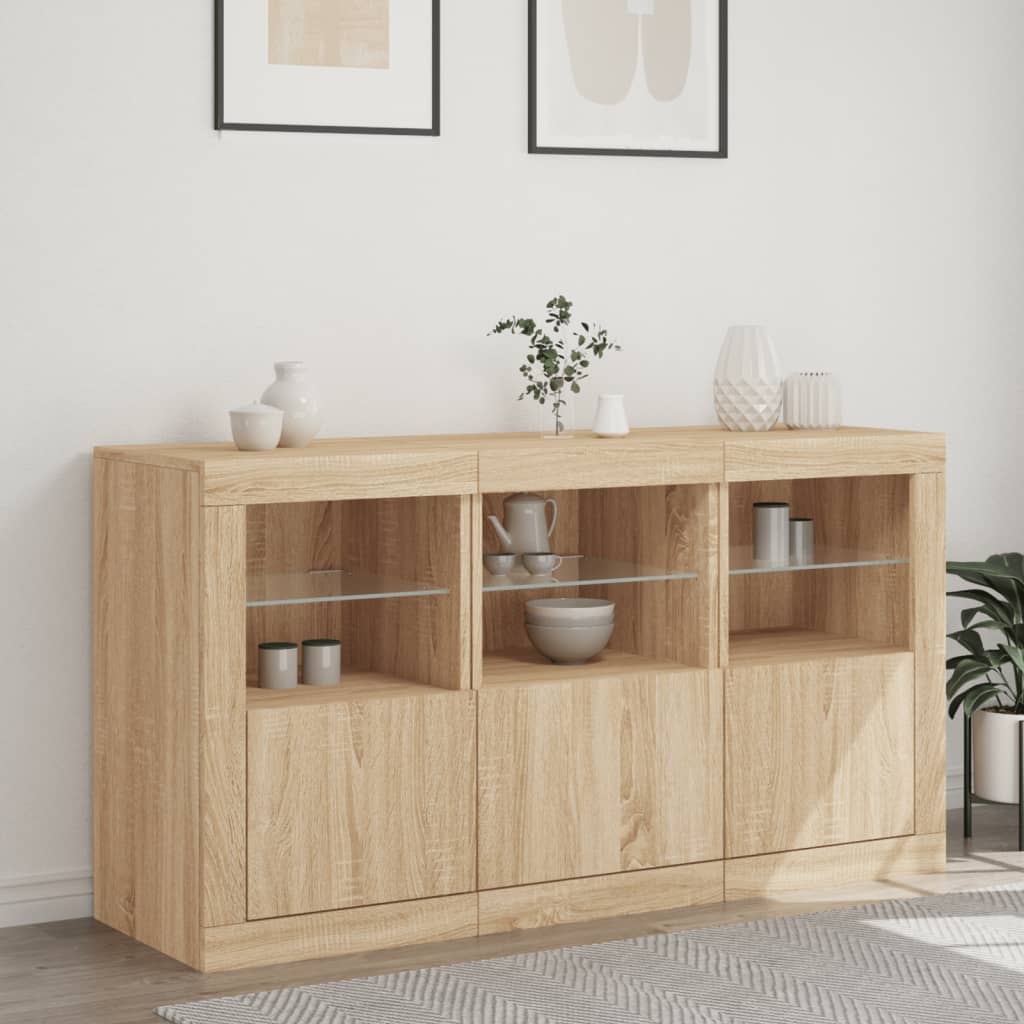 Credenza con Luci LED Rovere Sonoma 123x37x67 cm - homemem39