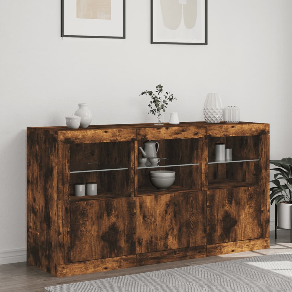Credenza con Luci LED Rovere Fumo 123x37x67 cm | homemem39