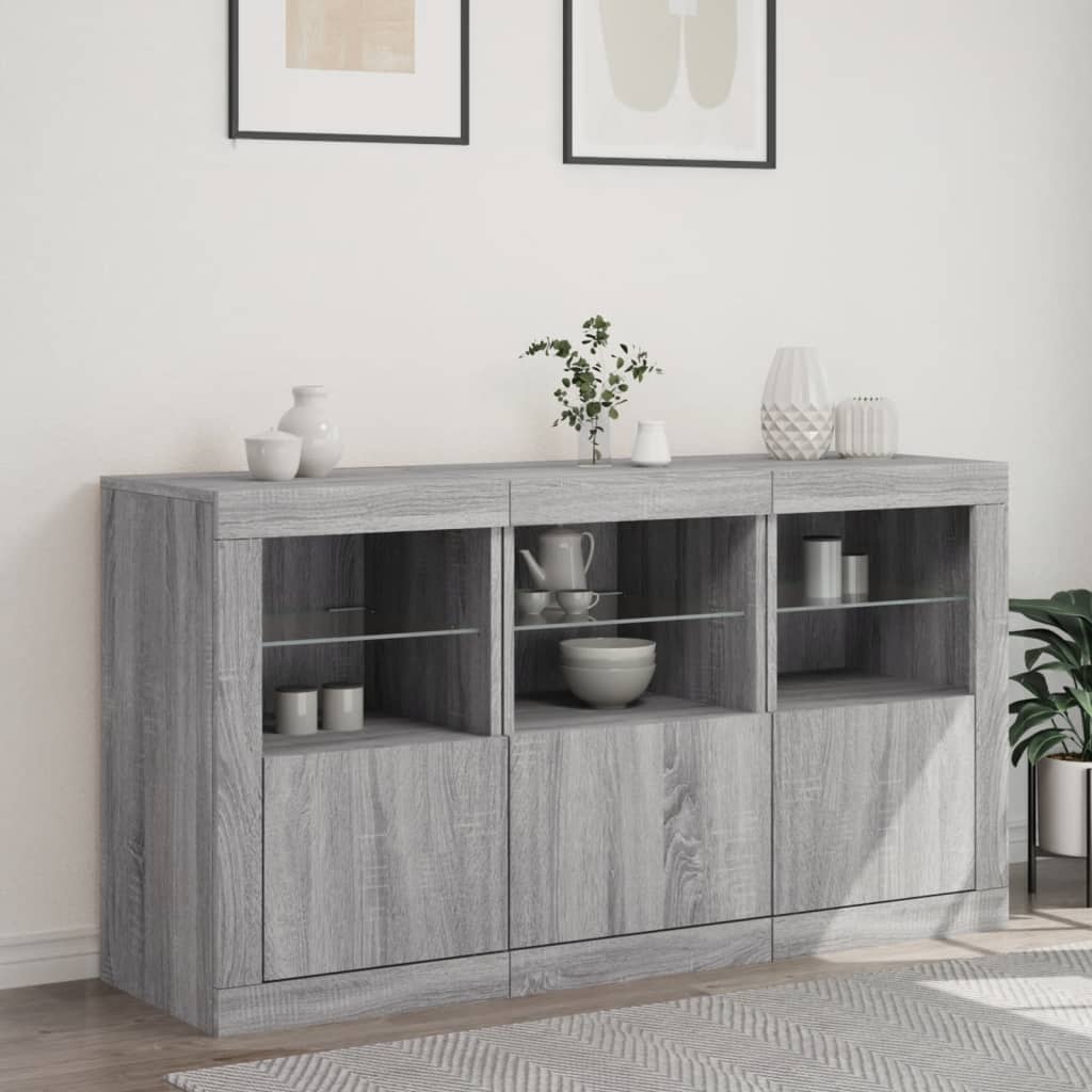 Credenza con Luci LED Grigio Sonoma 123x37x67 cm - homemem39