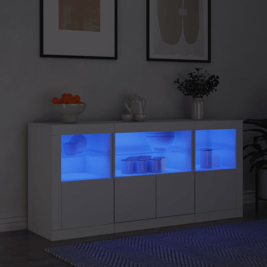 Credenza con Luci LED Bianca 142,5x37x67 cm