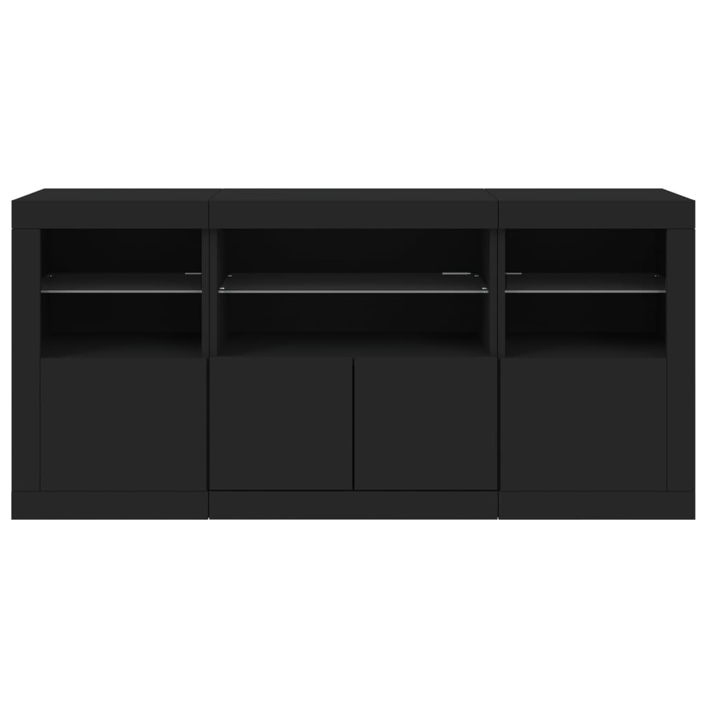 Credenza con Luci LED Nera 142,5x37x67 cm