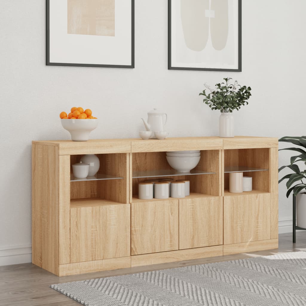 Credenza con Luci LED Rovere Sonoma 142,5x37x67 cm - homemem39