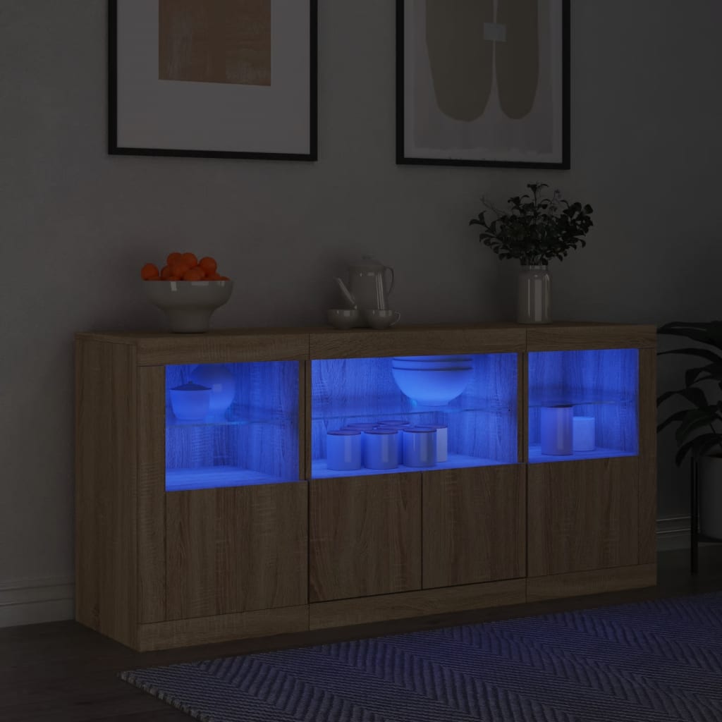 Credenza con Luci LED Rovere Sonoma 142,5x37x67 cm - homemem39