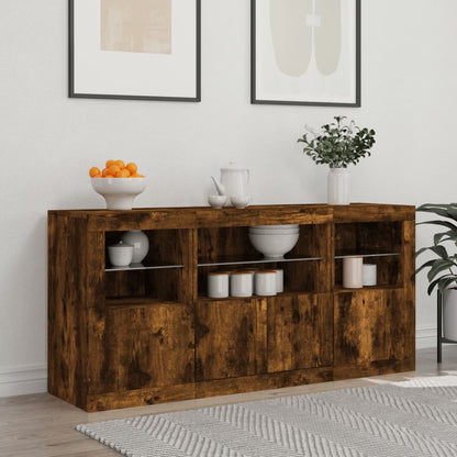 Credenza con Luci LED Rovere Fumo 142,5x37x67 cm | homemem39