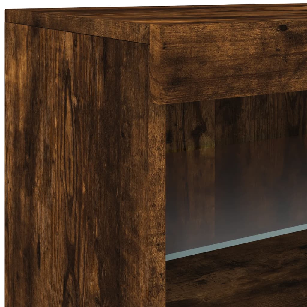 Credenza con Luci LED Rovere Fumo 142,5x37x67 cm