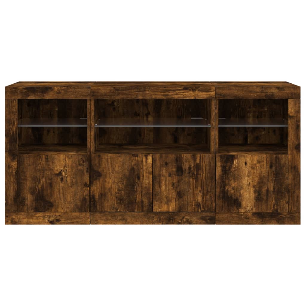 Credenza con Luci LED Rovere Fumo 142,5x37x67 cm | homemem39