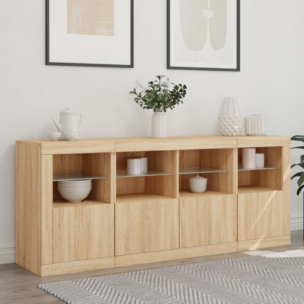 Credenza con Luci LED Rovere Sonoma 163x37x67 cm - homemem39