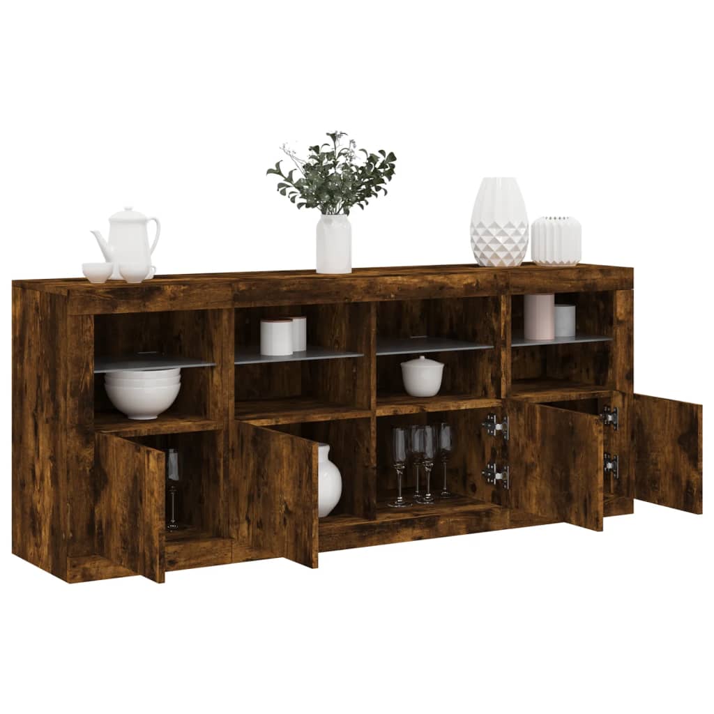 Credenza con Luci LED Rovere Fumo 163x37x67 cm | homemem39