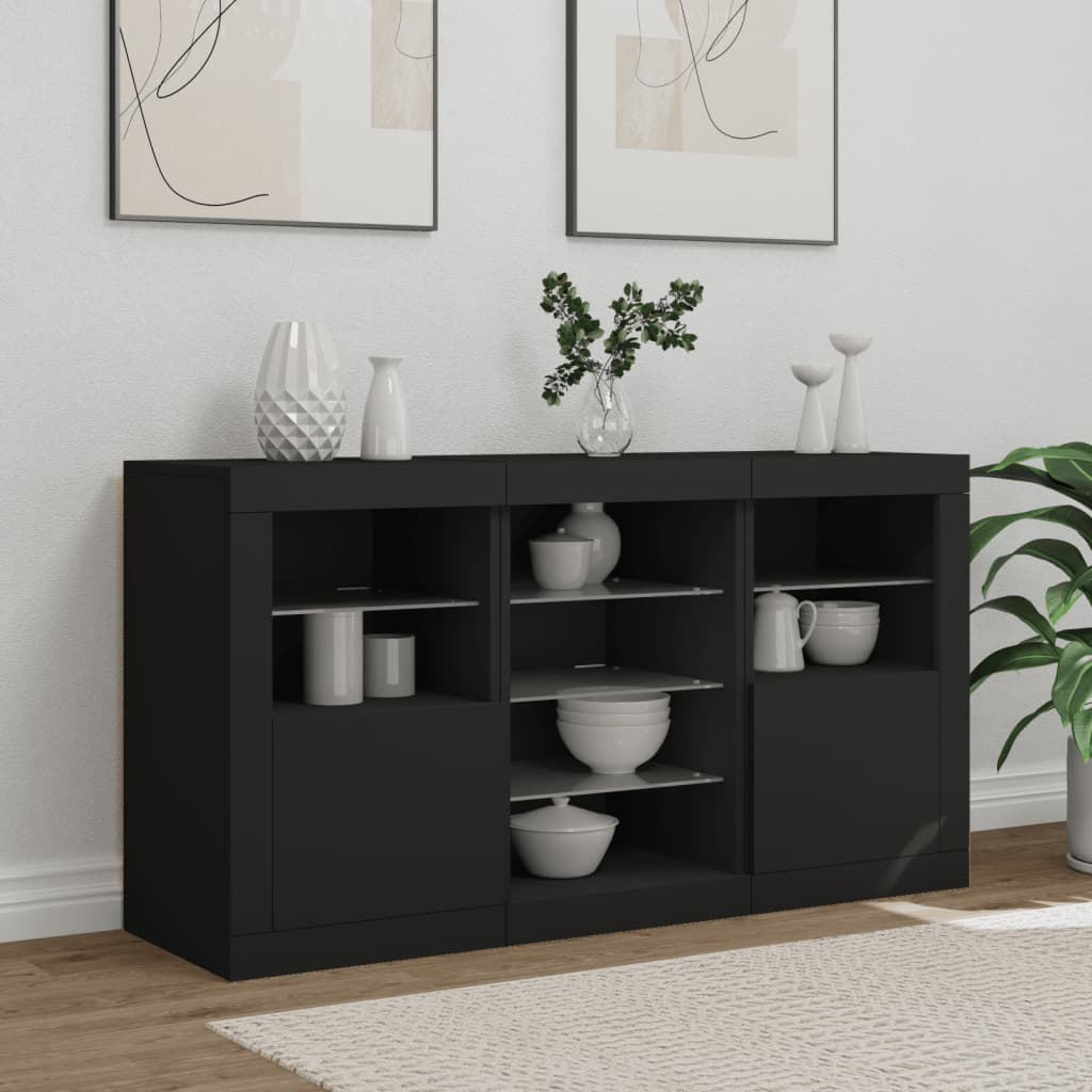 Credenza con Luci LED Nera 123x37x67 cm - homemem39