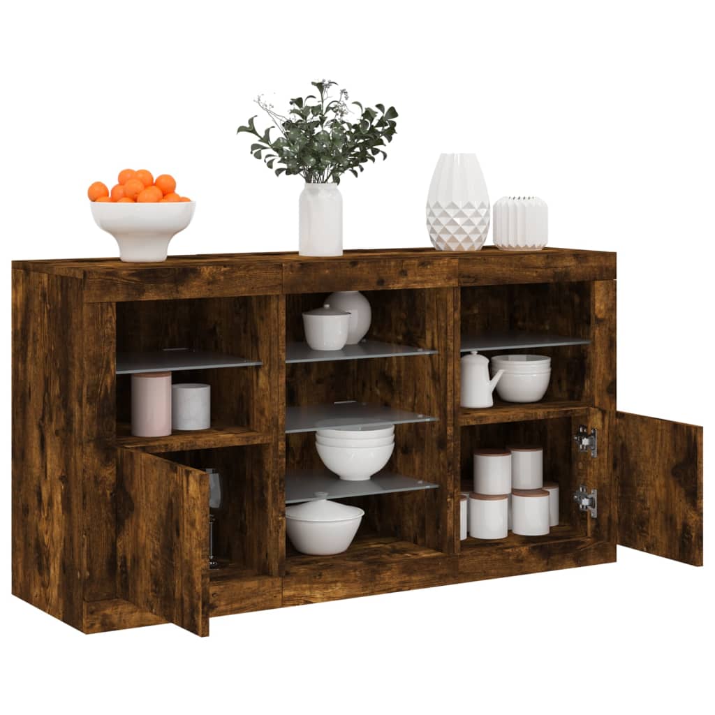 Credenza con Luci LED Rovere Fumo 123x37x67 cm | homemem39