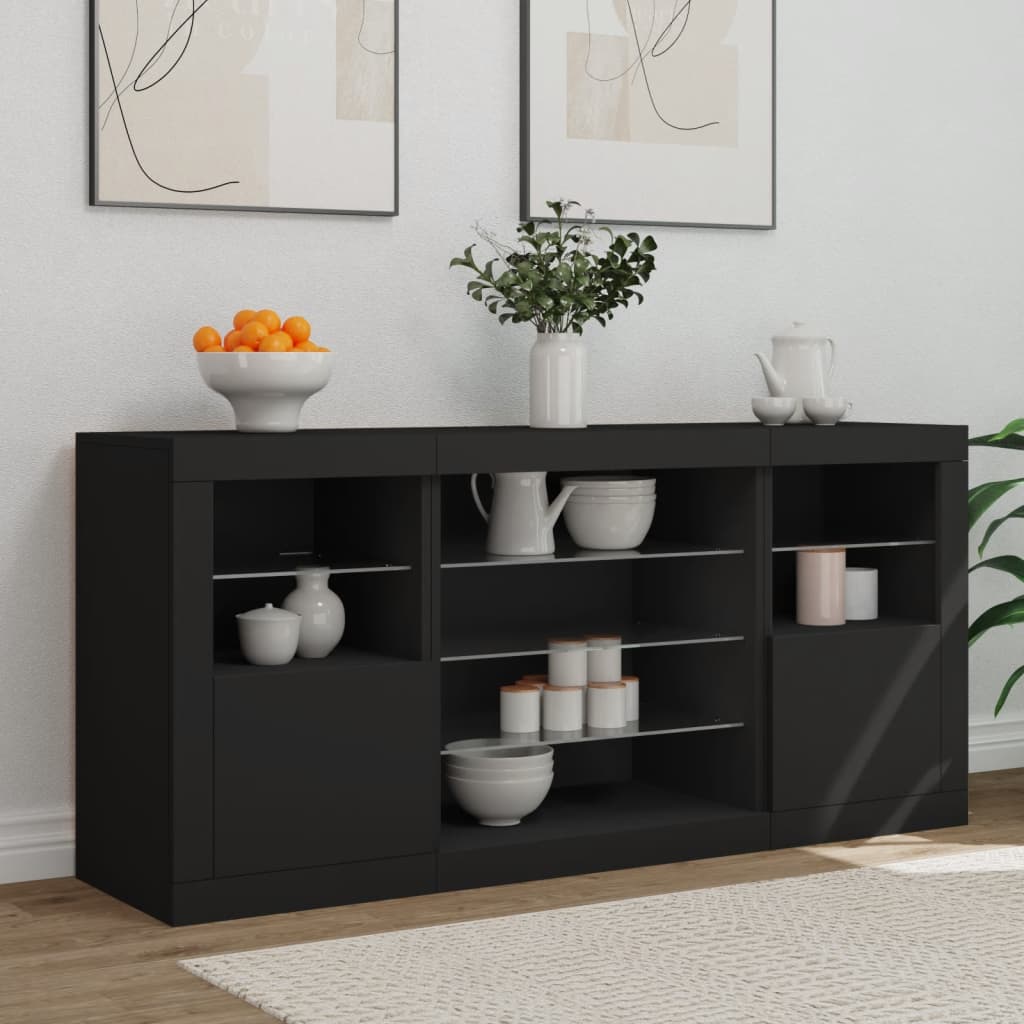 Credenza con Luci LED Nera 142,5x37x67 cm - homemem39