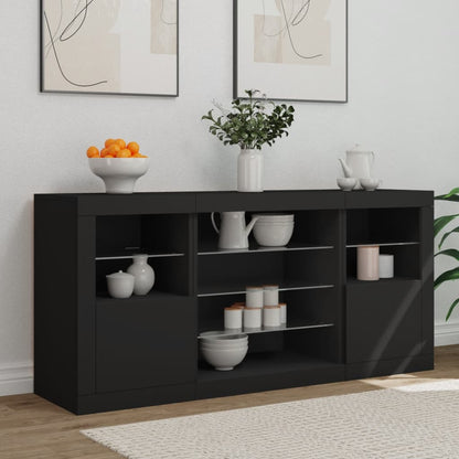 Credenza con Luci LED Nera 142,5x37x67 cm - homemem39