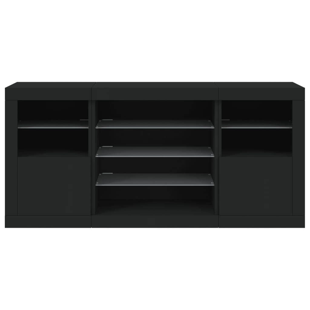 Credenza con Luci LED Nera 142,5x37x67 cm - homemem39