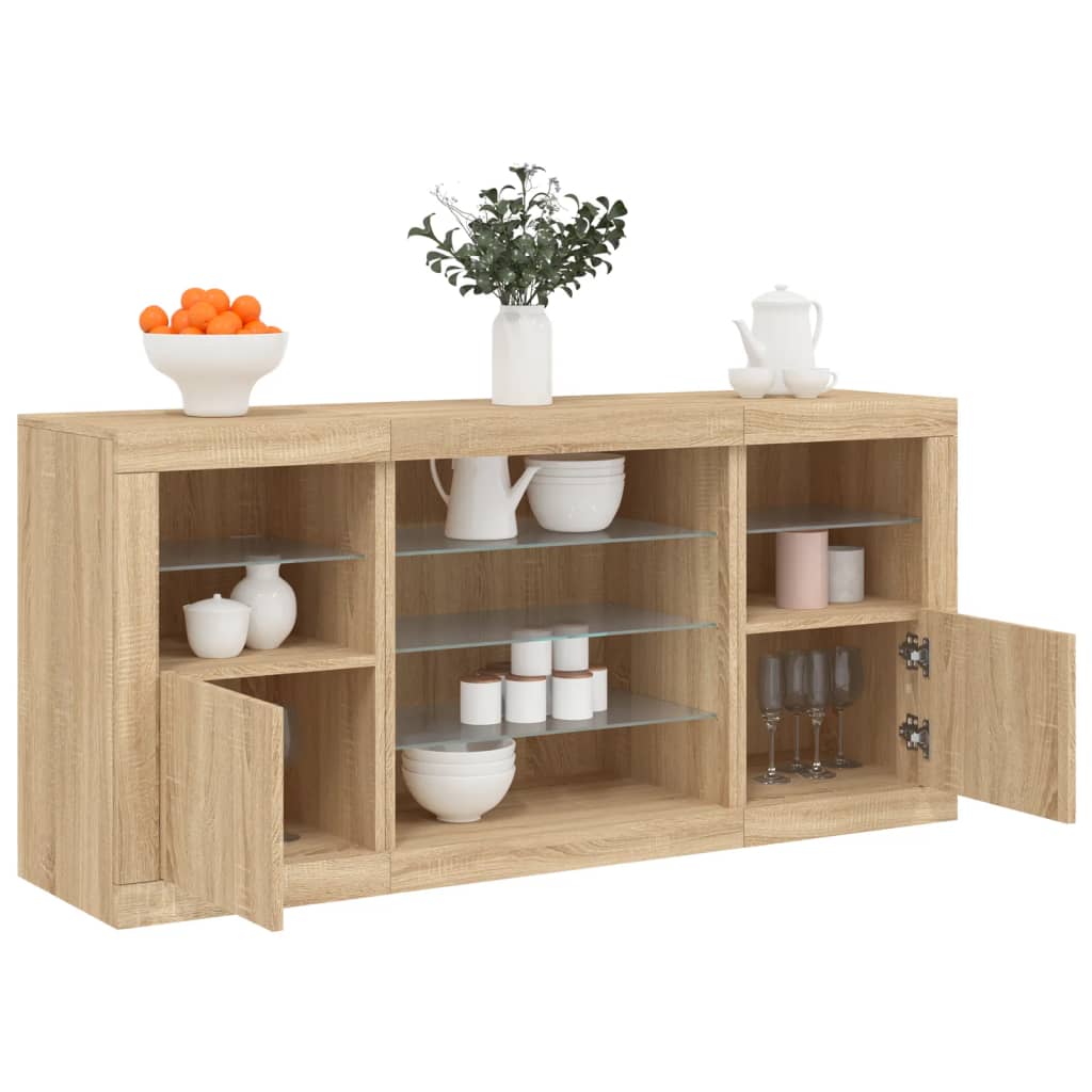 Credenza con Luci LED Rovere Sonoma 142,5x37x67 cm - homemem39
