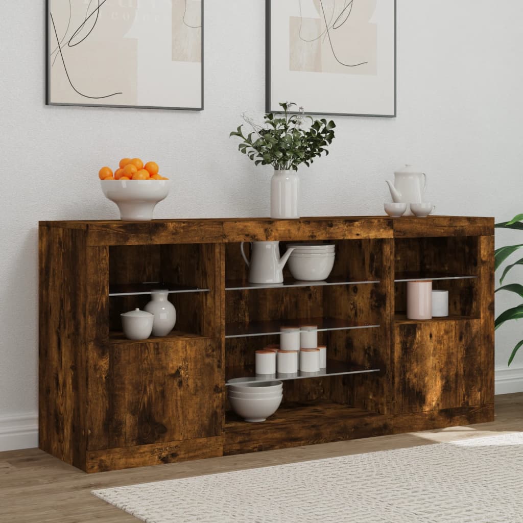 Credenza con Luci LED Rovere Fumo 142,5x37x67 cm | homemem39