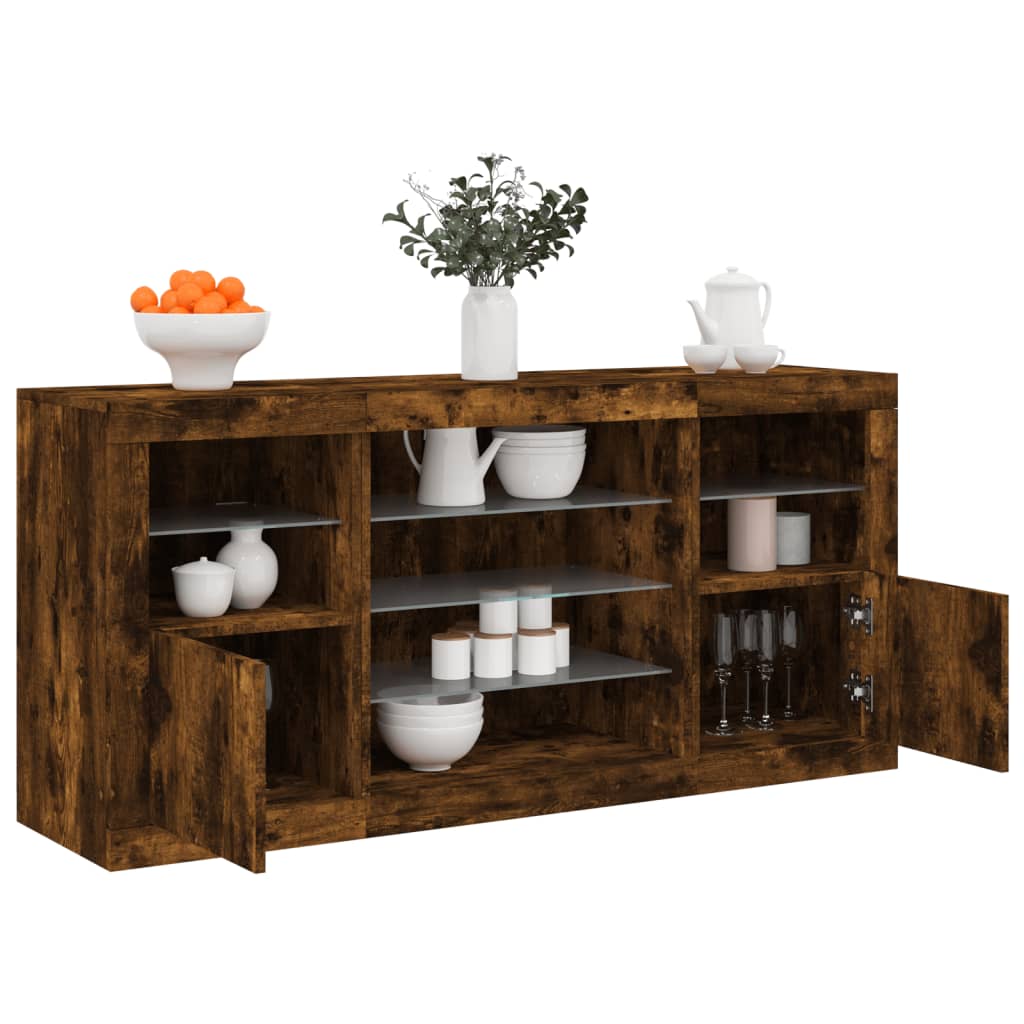 Credenza con Luci LED Rovere Fumo 142,5x37x67 cm | homemem39