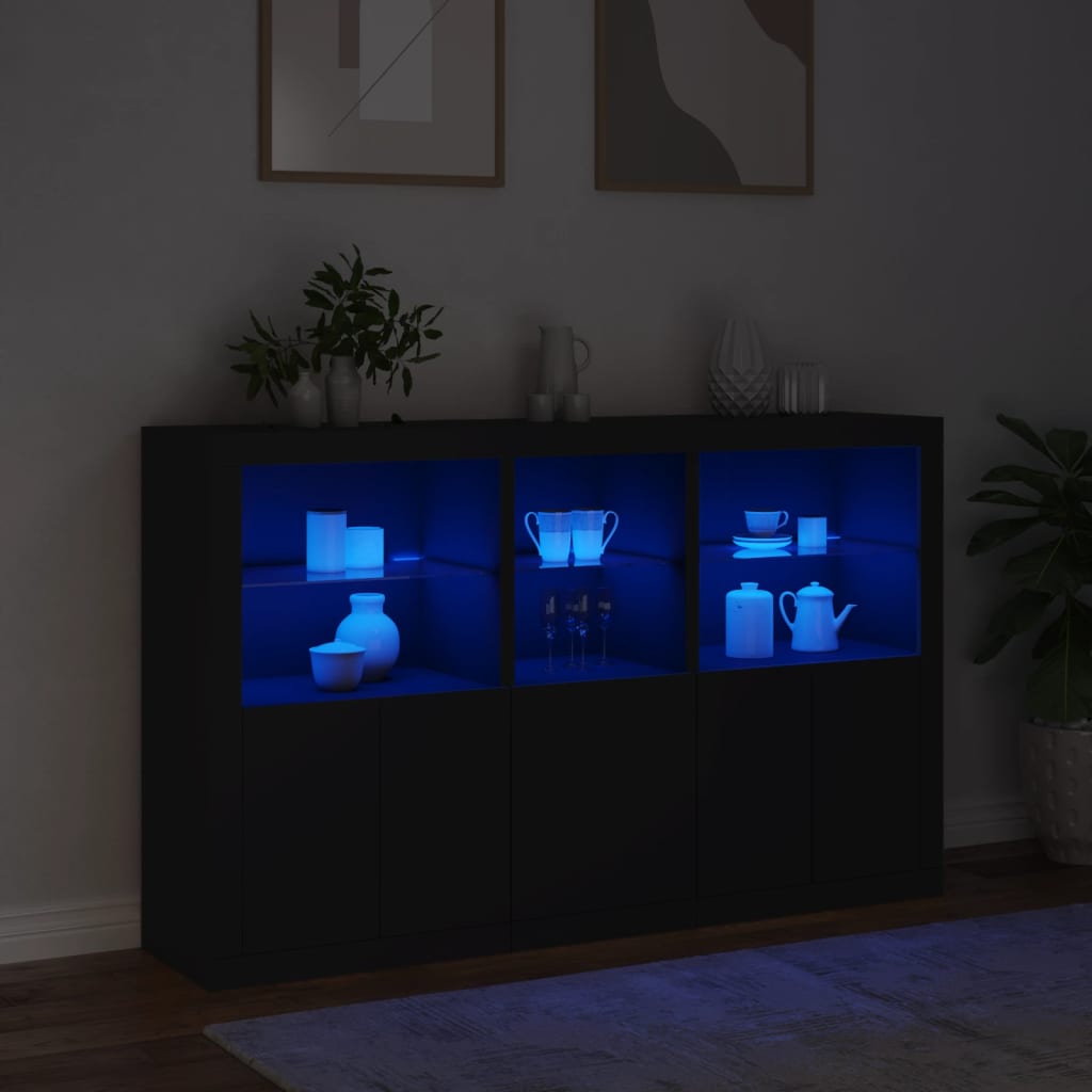 Credenza con Luci LED Nera 162x37x100 cm - homemem39