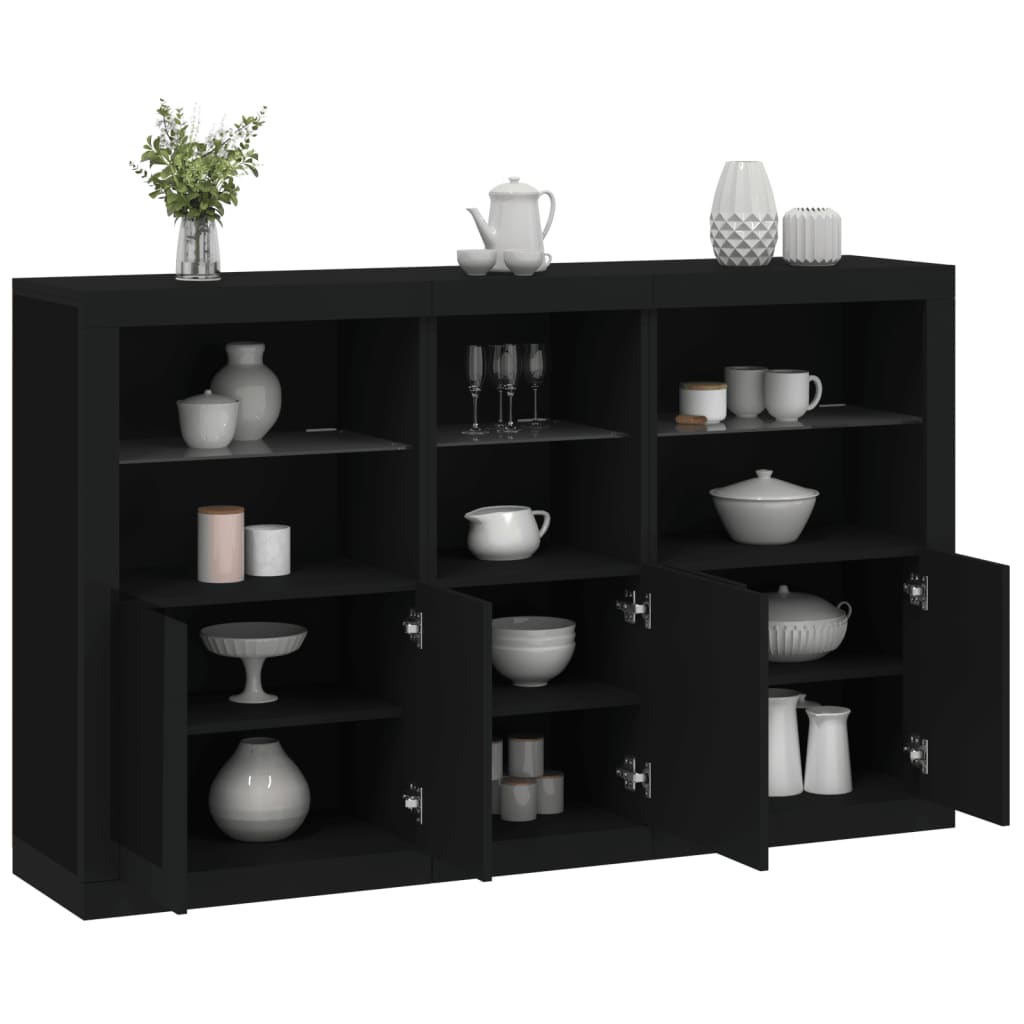 Credenza con Luci LED Nera 162x37x100 cm - homemem39