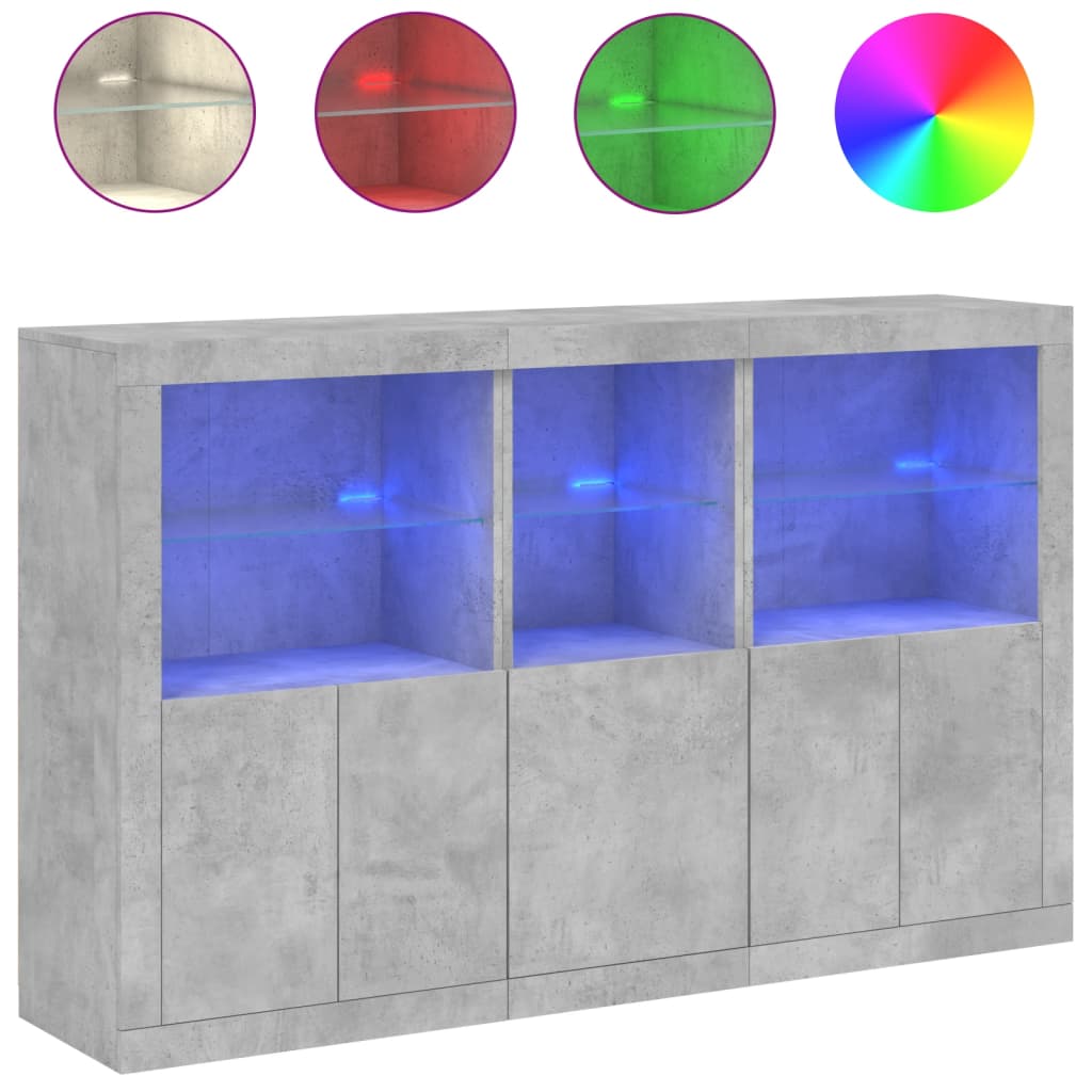 Credenza con Luci LED Grigio Cemento 162x37x100 cm - homemem39