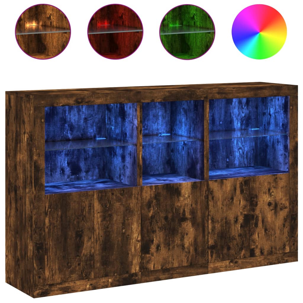 Credenza con Luci LED Rovere Fumo 162x37x100 cm - homemem39