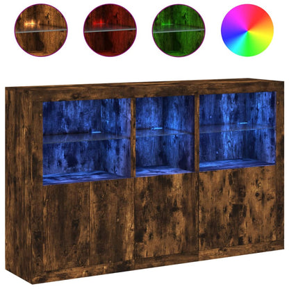 Credenza con Luci LED Rovere Fumo 162x37x100 cm - homemem39