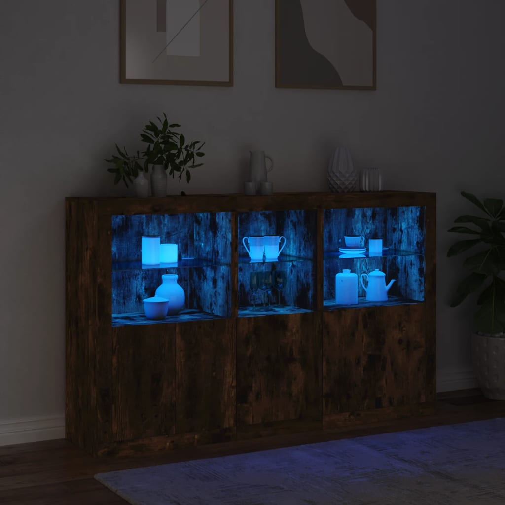 Credenza con Luci LED Rovere Fumo 162x37x100 cm - homemem39