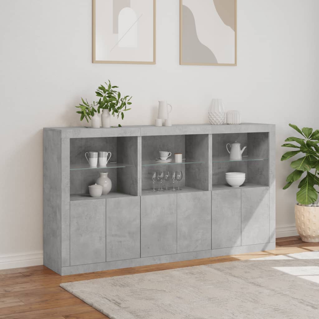 Sideboard mit zementgrauen LED-Leuchten 181,5 x 37 x 100 cm