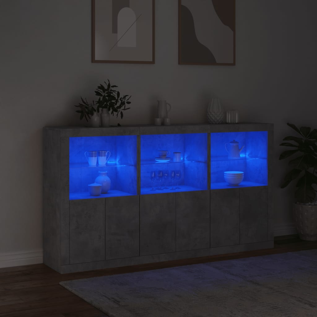 Credenza con Luci LED Grigio Cemento 181,5x37x100 cm - homemem39