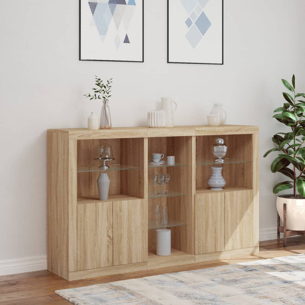 Sideboard mit LED-Leuchten Sonoma-Eiche 162x37x100 cm