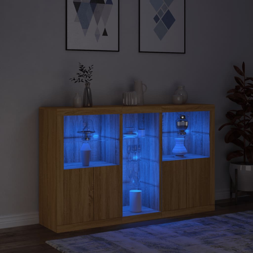 Sideboard mit LED-Leuchten Sonoma-Eiche 162x37x100 cm