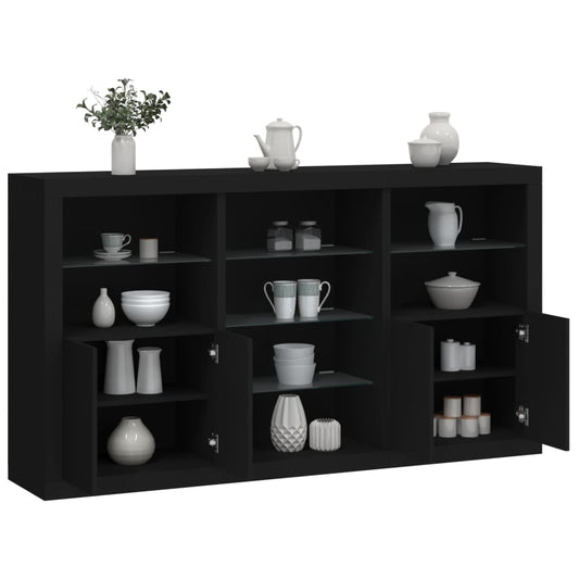 Credenza con Luci LED Nera 181,5x37x100 cm