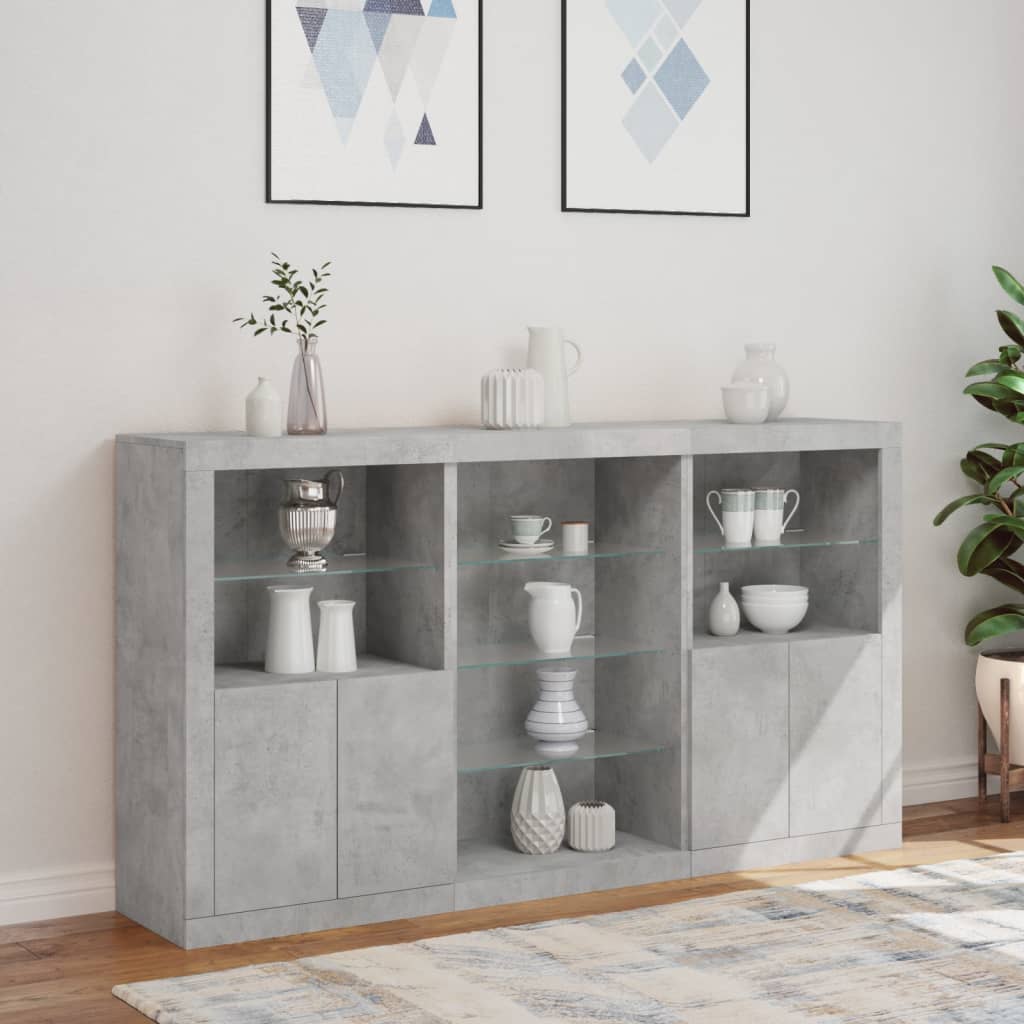 Sideboard mit zementgrauen LED-Leuchten 181,5 x 37 x 100 cm