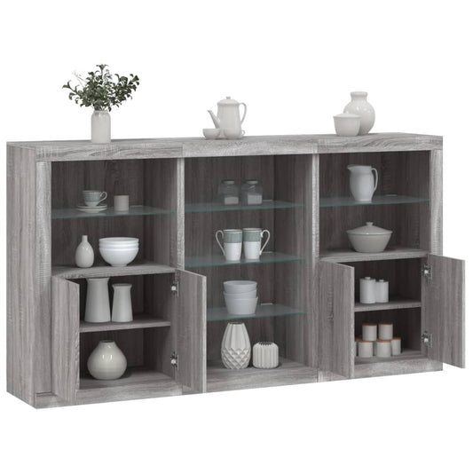 Credenza con Luci LED Grigio Sonoma 181,5x37x100 cm