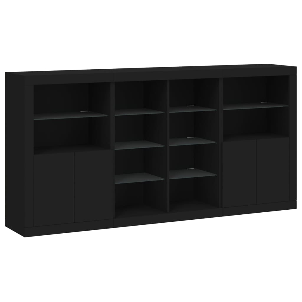 Sideboard mit LED-Leuchten Schwarz 202x37x100 cm