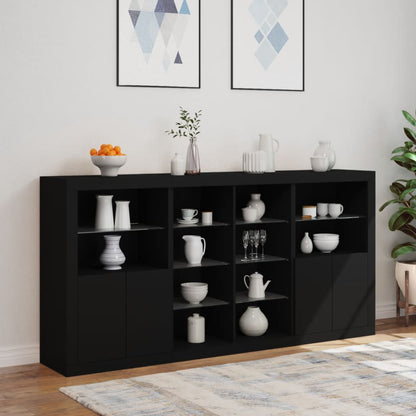 Sideboard mit LED-Leuchten Schwarz 202x37x100 cm