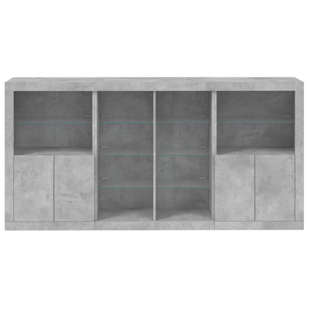 Credenza con Luci LED Grigio Cemento 202x37x100 cm